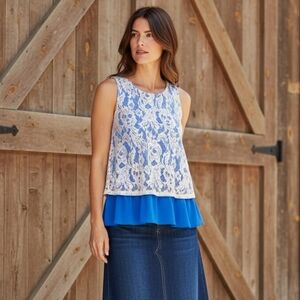 Anthropologie sleeveless Peplum Cobalt Blue top with lace